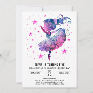Invitation Aquarelle Enchanted Ballerina Anniversaire