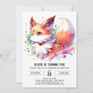 Invitation Aquarelle Enchanted Fox Anniversaire