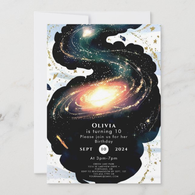 Invitation Aquarelle Enchanted Space Anniversaire (Devant)