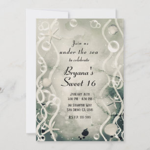 Invitation Aquarelle Encre Splash Pearl Grey Sous Mer Douce