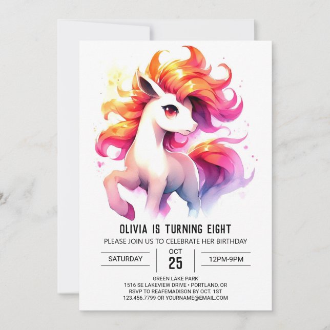 Invitation Aquarelle Enfants Cheval Anniversaire (Devant)
