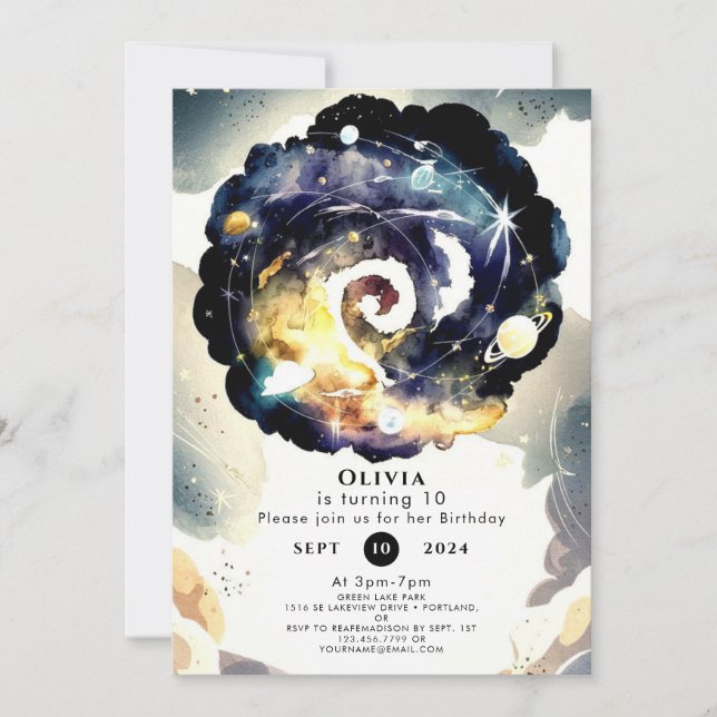 Invitation Aquarelle Enfants Espace Anniversaire (Devant)