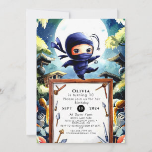 Invitation Aquarelle Enfants Ninja Anniversaire