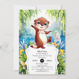 Invitation Aquarelle Enfants Otter Anniversaire