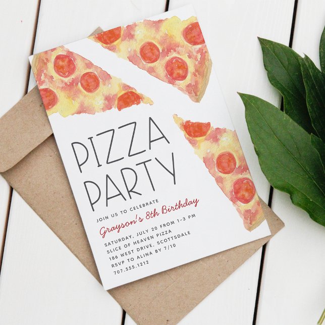 Invitation Aquarelle | Enfants Pizza fête Anniversaire (Créateur téléchargé)
