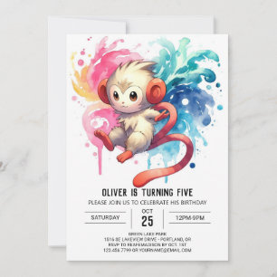 Invitation Aquarelle Enfants Singe Anniversaire