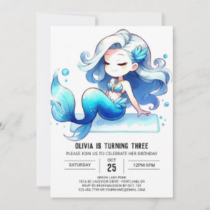 Invitation Aquarelle Enfants Sirène Anniversaire