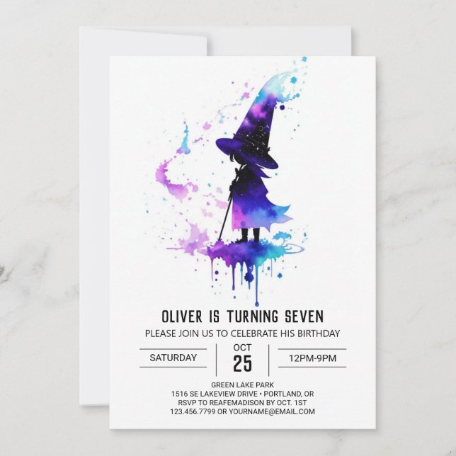 Invitation Aquarelle Enfants Wizard Anniversaire (Devant)