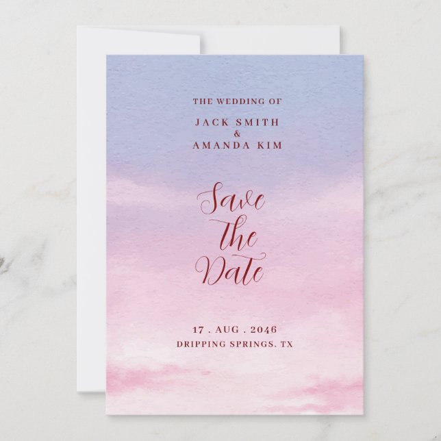 Invitation Aquarelle époustouflante Mariage coucher de soleil (Devant)