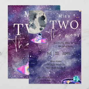Invitation Aquarelle Espace Galaxie Deux lune Anniversaire
