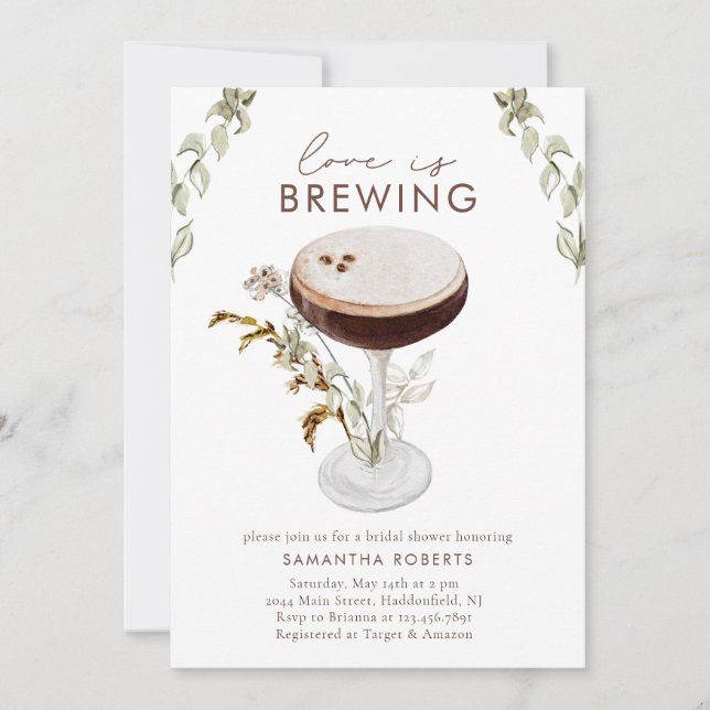 Invitation Aquarelle Espresso Martini Fête des mariées (Devant)