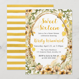 Invitation Aquarelle Été Abeilles et Fleurs Douze ans