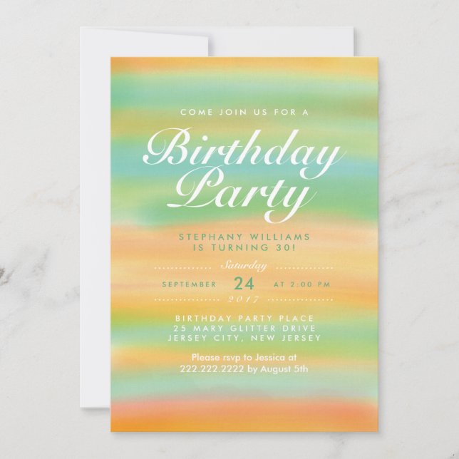 Invitation Aquarelle été coucher de soleil Anniversaire Invit (Devant)