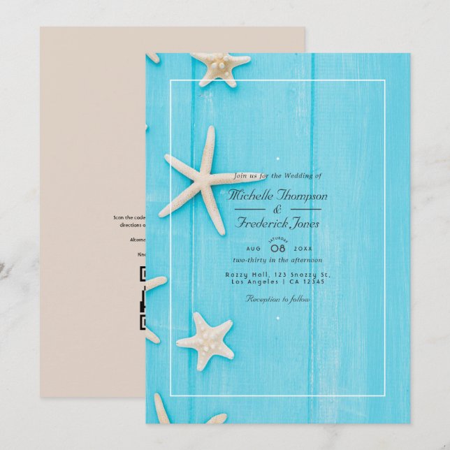 Invitation Aquarelle Été QR Code RSVP Plage Mariage (Devant / Derrière)