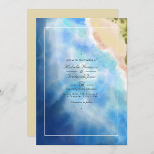 Invitation Aquarelle Été QR Code RSVP Plage Mariage