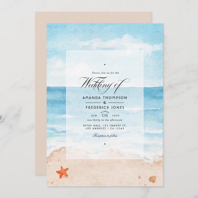 Invitation Aquarelle Été QR Code RSVP Plage Mariage (Devant / Derrière)