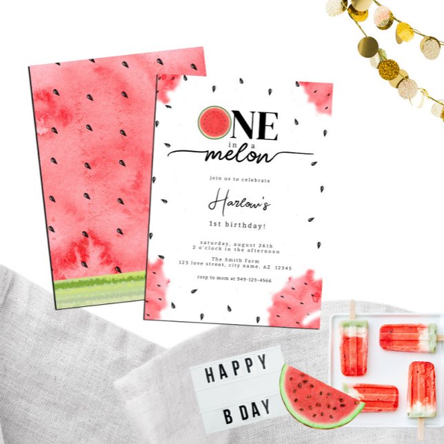 Invitation Aquarelle Été UN dans une pastèque rouge melon (Créateur téléchargé)