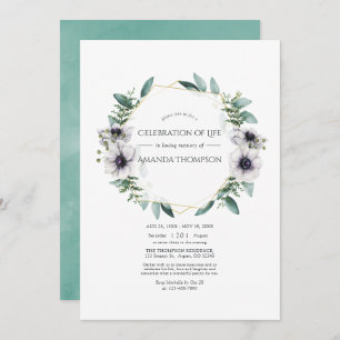 Invitation Aquarelle Eucalyptus Anémone Célébration de la vie