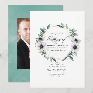Invitation Aquarelle Eucalyptus Anémonique Mariage géométriqu
