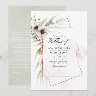 Invitation Aquarelle Eucalyptus Anémonique Mariage géométriqu