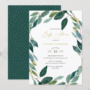 Invitation Aquarelle Eucalyptus Baby shower de couronne