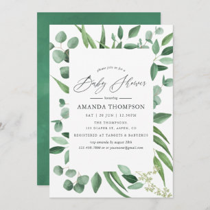Invitation Aquarelle Eucalyptus Baby shower vert