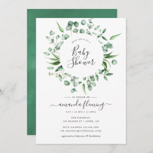 Invitation Aquarelle Eucalyptus Baby shower vert