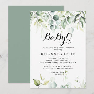 Invitation Aquarelle Eucalyptus BabyQ Baby shower Barbecue