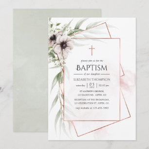 Invitation Aquarelle Eucalyptus Baptême géométrique