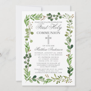 Invitation Aquarelle Eucalyptus Cadre Première Communion Arge