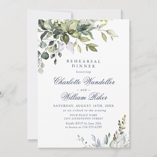 Invitation Aquarelle Eucalyptus Dîner de répétition de verdur (Devant)