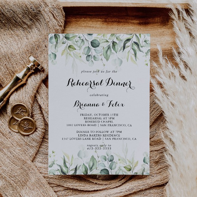 Invitation Aquarelle Eucalyptus Dîner de répétition de verdur (Créateur téléchargé)