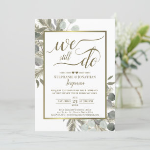 Invitation Aquarelle Eucalyptus et pin Gold Vow Renouvellemen