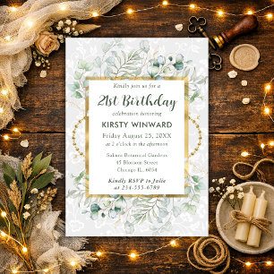 Invitation Aquarelle Eucalyptus et Végétation Anniversaire