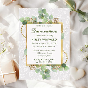 Invitation Aquarelle Eucalyptus et verdure Quinceanera
