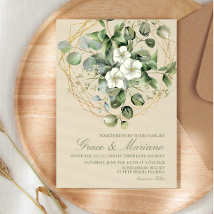 Invitation Aquarelle Eucalyptus Faux Gold Frame Mariage