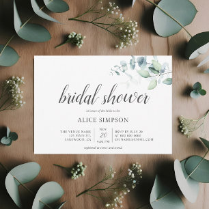 Invitation Aquarelle Eucalyptus Fête des mariées de script mo