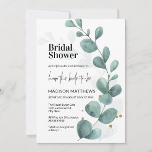 Invitation Aquarelle Eucalyptus Fête des mariées verte Invi