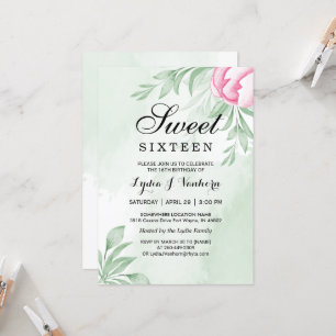 Invitation Aquarelle Eucalyptus Feuille doux 16 Anniversaire