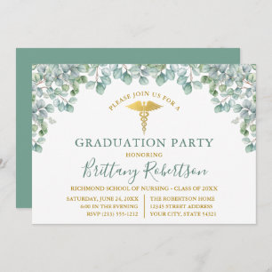 Invitation Aquarelle Eucalyptus Feuille Médicale Grad Party