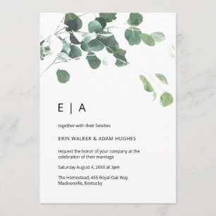 Invitation Aquarelle eucalyptus feuille police moderne mariag