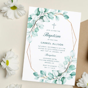 Invitation Aquarelle Eucalyptus Frame Élégant Baptême