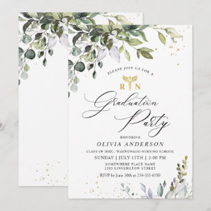 Invitation Aquarelle Eucalyptus Infirmière Diplôme de l'école