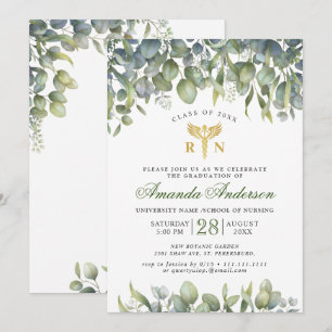 Invitation Aquarelle Eucalyptus Infirmière Diplôme de l'école