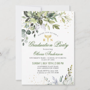 Invitation Aquarelle Eucalyptus Infirmière Diplôme de l'école