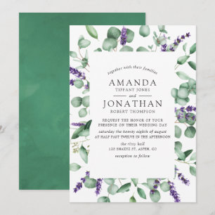 Invitation Aquarelle Eucalyptus Lavender Mariage de verdure