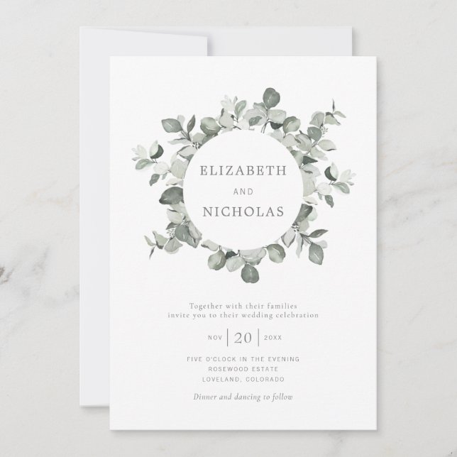 Invitation Aquarelle Eucalyptus Mariage de couronne (Devant)