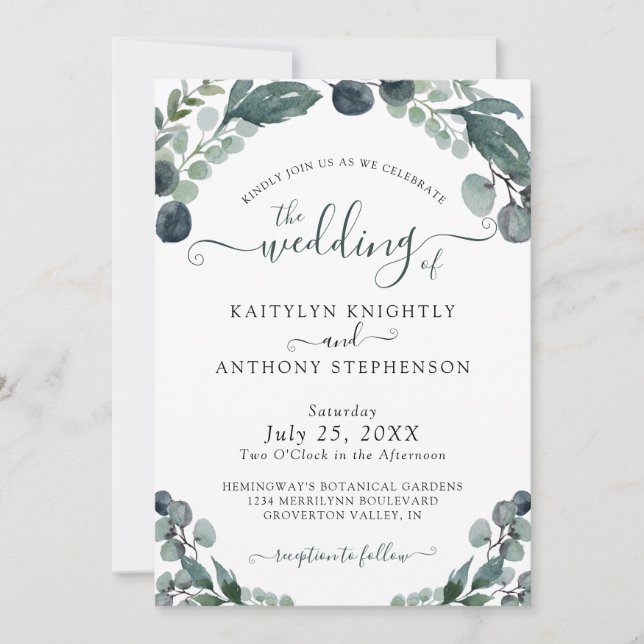 Invitation Aquarelle Eucalyptus Mariage de verdure (Devant)
