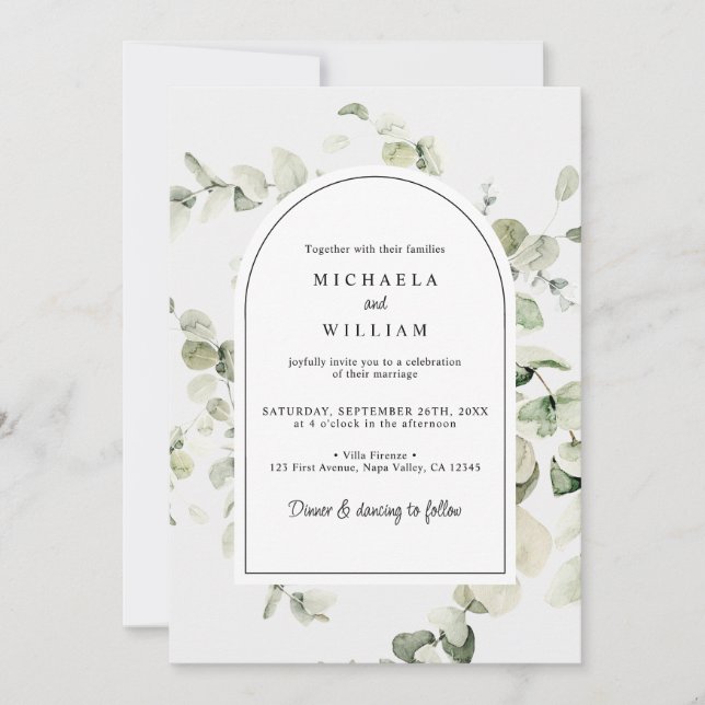 Invitation Aquarelle Eucalyptus Mariage de verdure botanique (Devant)