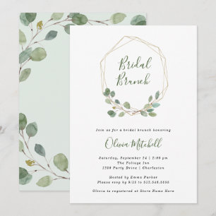 Invitation Aquarelle Eucalyptus Or Géométrique Bridal Brunch